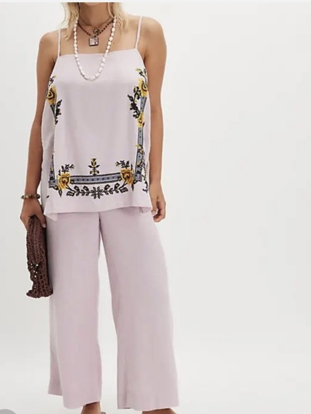 NWT Free People Sightseer Embroidered Linen Set- Lilac Combo Size Medium